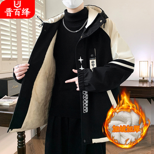 棉服连帽冲锋衣外套男士 加厚保暖工装 加绒夹克 棉衣冬季 高档男士