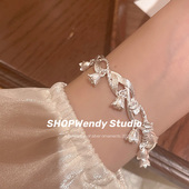 SHOPWendy 铃兰花开 999.9足银纯银少女心甜美开口手镯