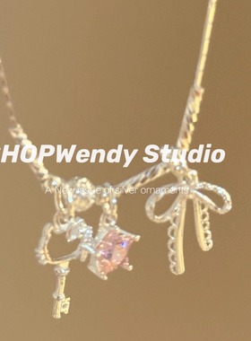 甜心kt女孩S925纯银蝴蝶结项链