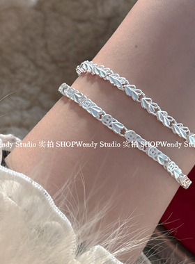 足银999爱心铜钱双面车花手链