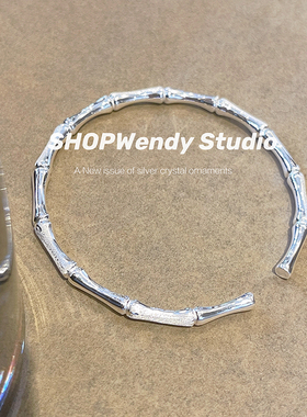 足银纯银竹节开口闪沙手镯