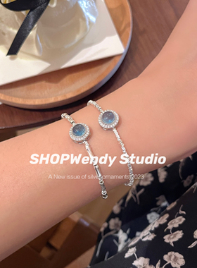 海蓝宝S925纯银碎银子竹节手链