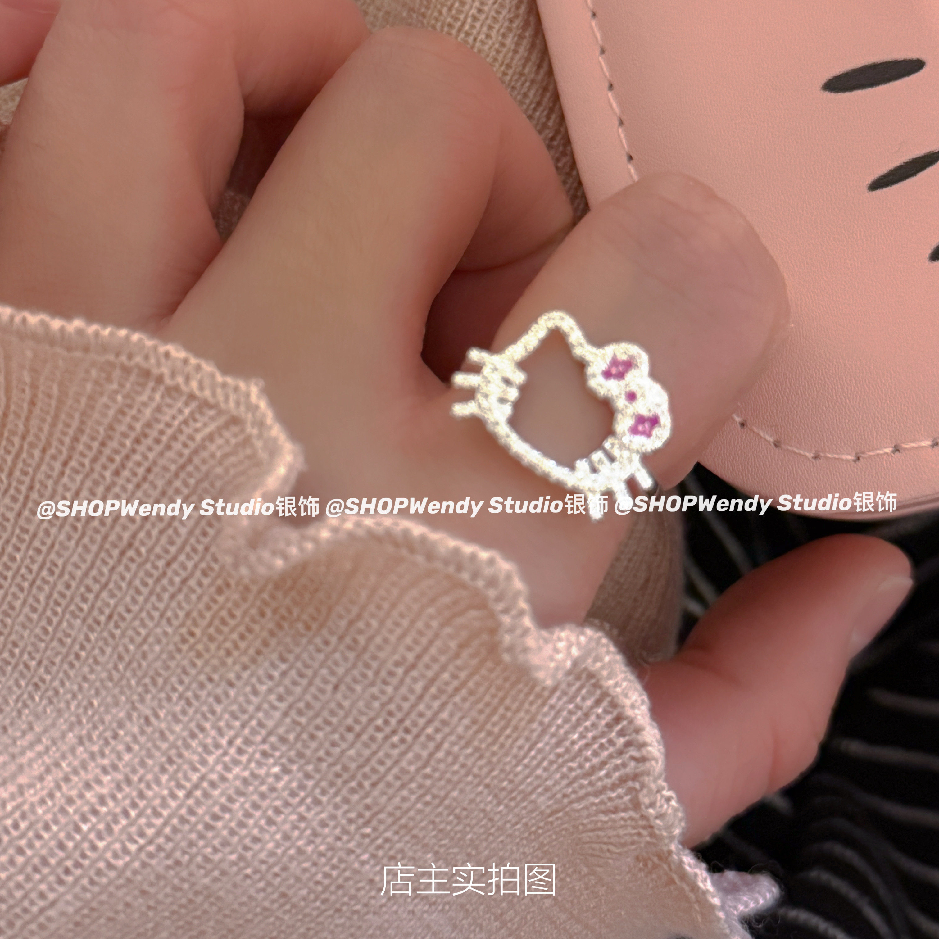 足银蝴蝶结凯蒂猫戒指