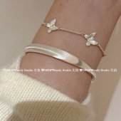 SHOPWendy 足银999.9实心轻奢高级小众银手镯开调节 爆闪猫眼