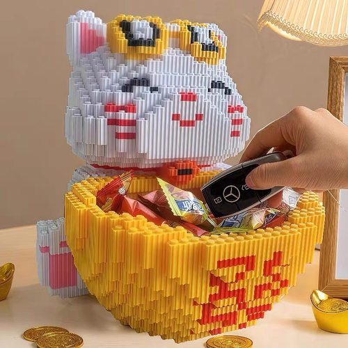 聚宝盆招财猫积木益智拼装玩具