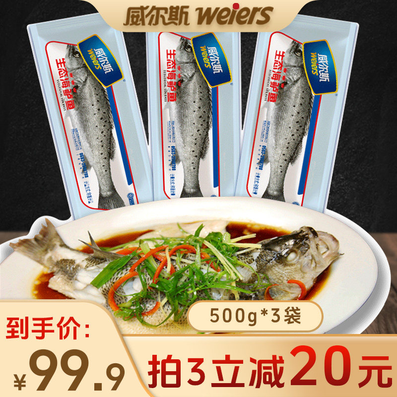 威尔斯清蒸海鲈鱼深海花鲈子鱼新鲜海鲜生鲜水产海鲈鱼500g*3袋