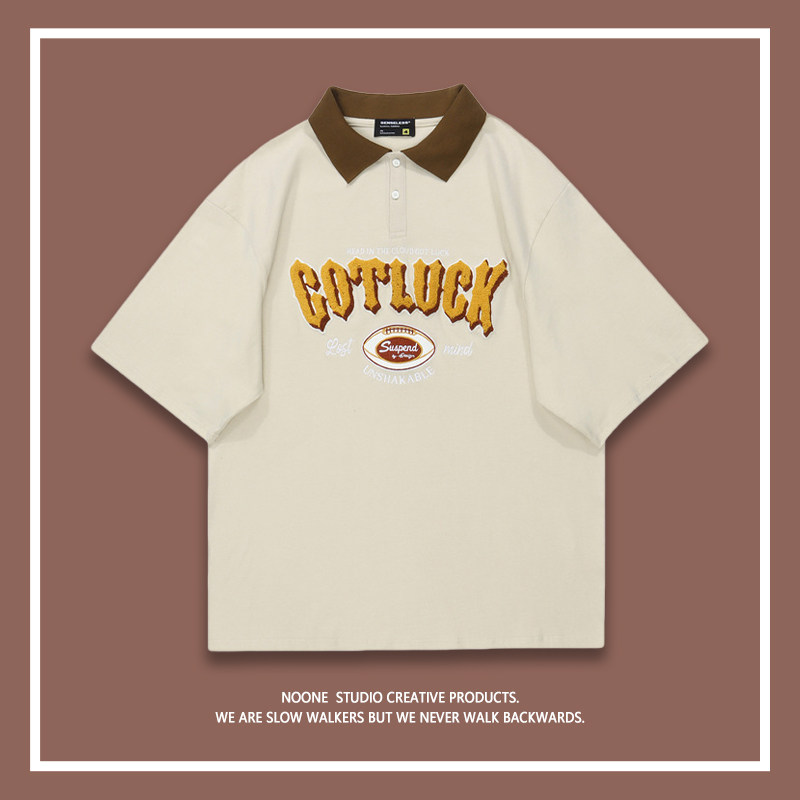 冲击橄榄球 | noone | 小众设计感 字母毛巾绣翻领 | 男女短袖t恤