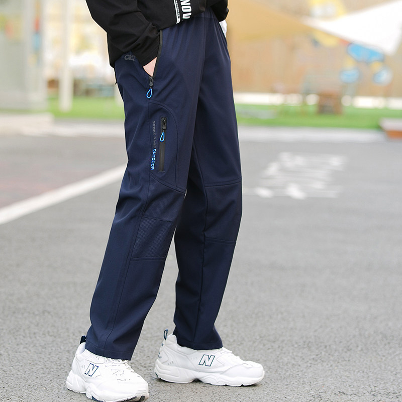 童装春秋软壳冲锋裤冬季加绒男童长裤2024新款学生校裤运动休闲裤