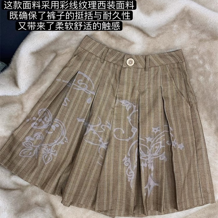 咖啡渍手稿' 素描线条中裤 大裤腿裤裙 显瘦松弛短裤