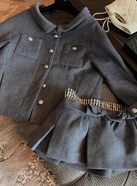 10/31 正确版开发）March**秋冬羊毛 灰色花苞立体蝴蝶结半裙套装