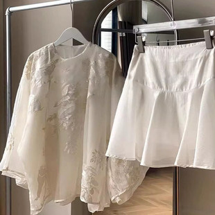 《一池月光》重工花鸟刺绣欧更纱新中式套装