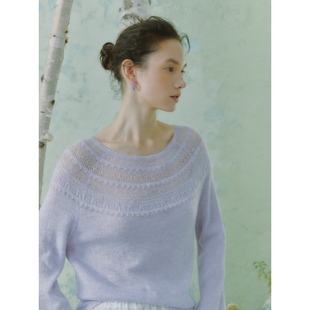 奥芝国 轻氧婴驼超薄提花肌理感圆领套衫女春日针织衫
