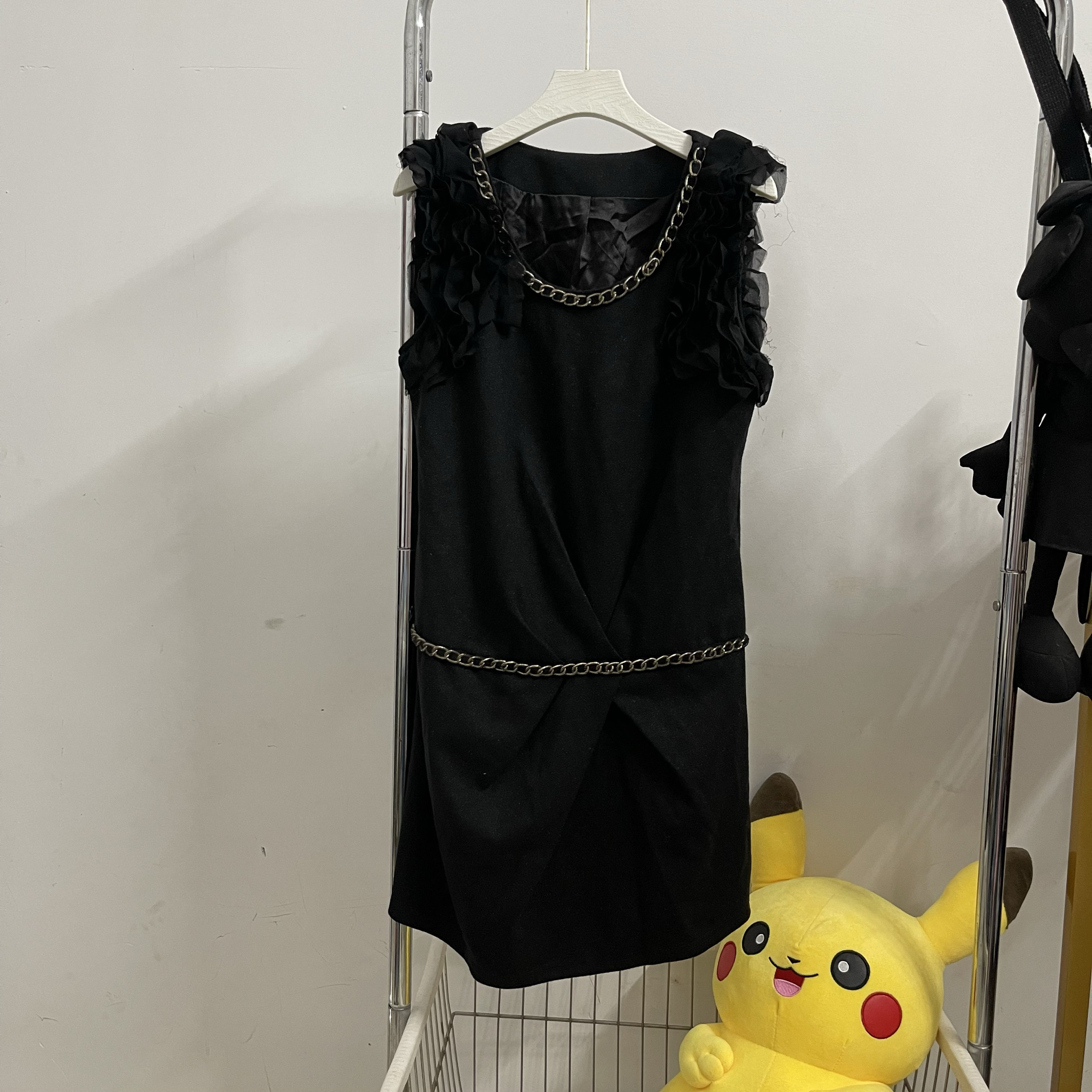 小香风重工立体花朵背心裙夏金属链条无袖呢子连衣裙女法式包臀裙
