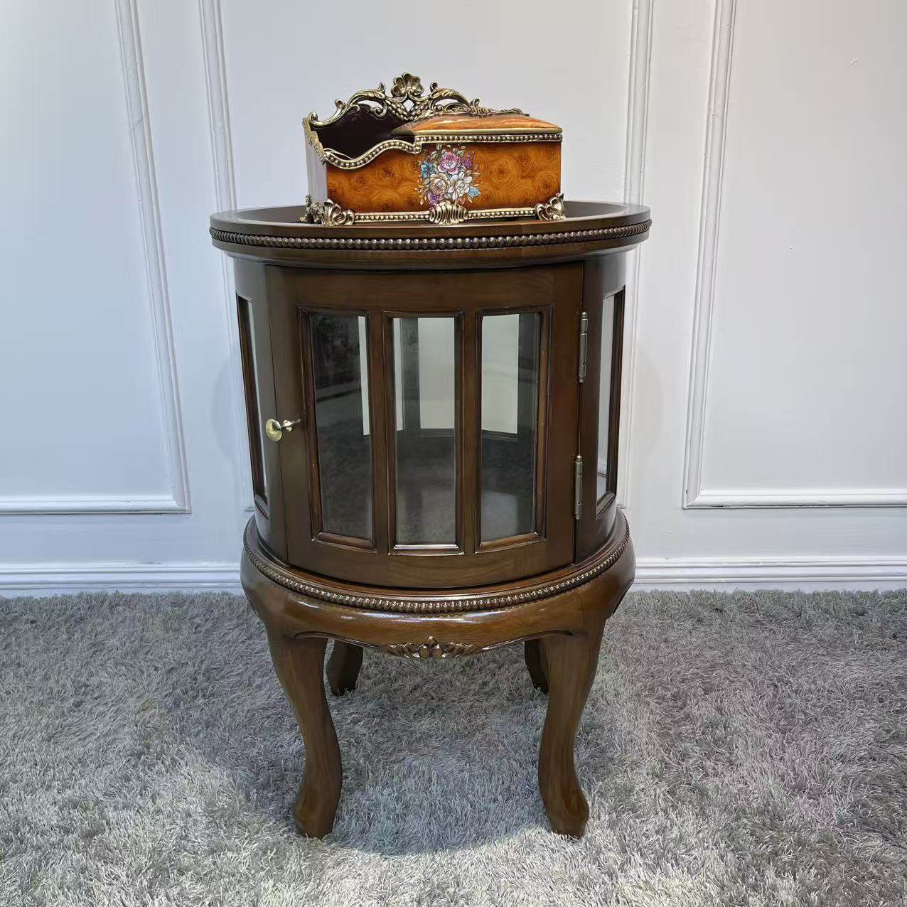 美式实木圆几复古储物展示柜客厅玻璃门酒水柜圆形床头柜沙发边柜,住宅家具,床头柜,淘宝优惠券,粉丝福利购,淘宝优惠卷