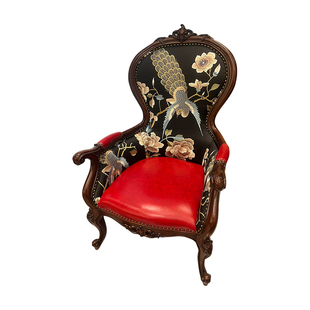 美式真皮老虎椅全实木单人沙发椅子复古酒店阳台休闲孔雀印花家具