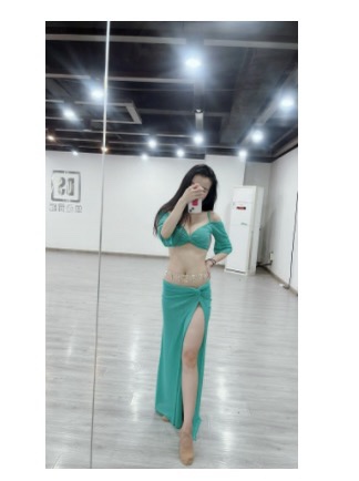 肚皮舞服小清新蓝舒适高弹力初学者练功服长裙东方舞团服定制