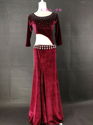 冬季新款镶钻金丝绒肚皮舞练功服，肚皮舞练功服定制