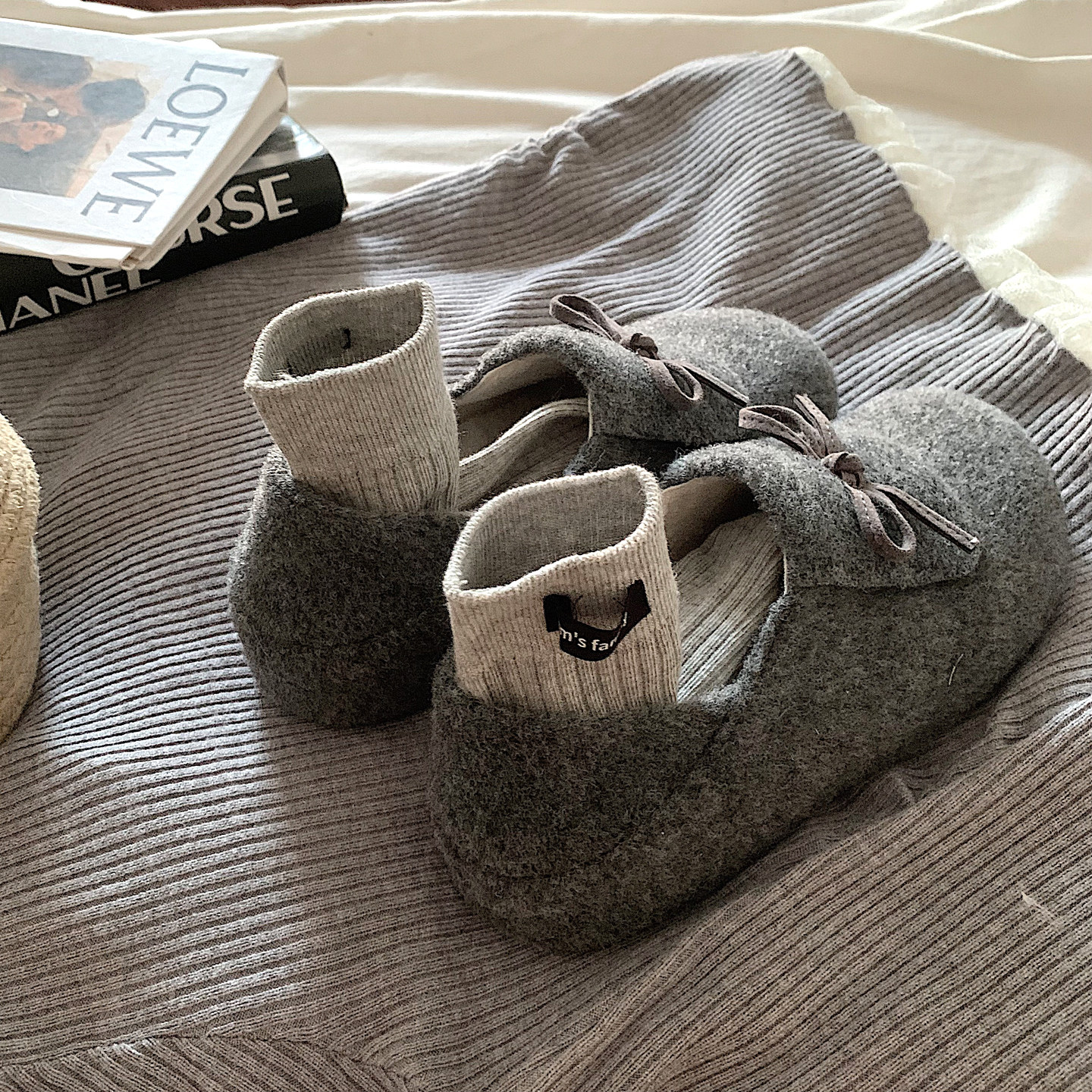 毛呢灰~内增高厚底加绒毛毛鞋女冬季ins温柔风一脚蹬保暖棉鞋单鞋,女鞋,棉鞋,淘宝优惠券,粉丝福利购,淘宝优惠卷