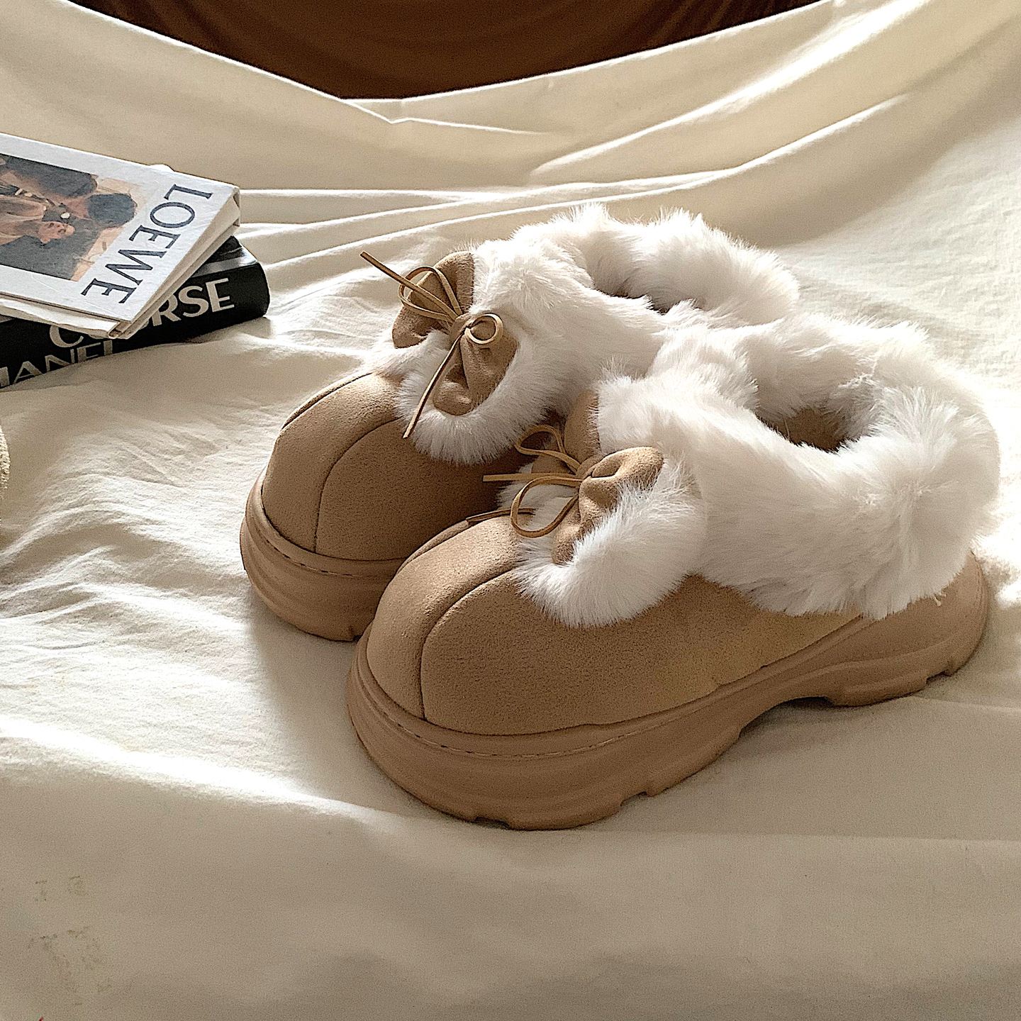 厚实小奶驼~ins毛茸茸加厚包跟厚底毛毛鞋女冬加绒保暖棉鞋雪地靴