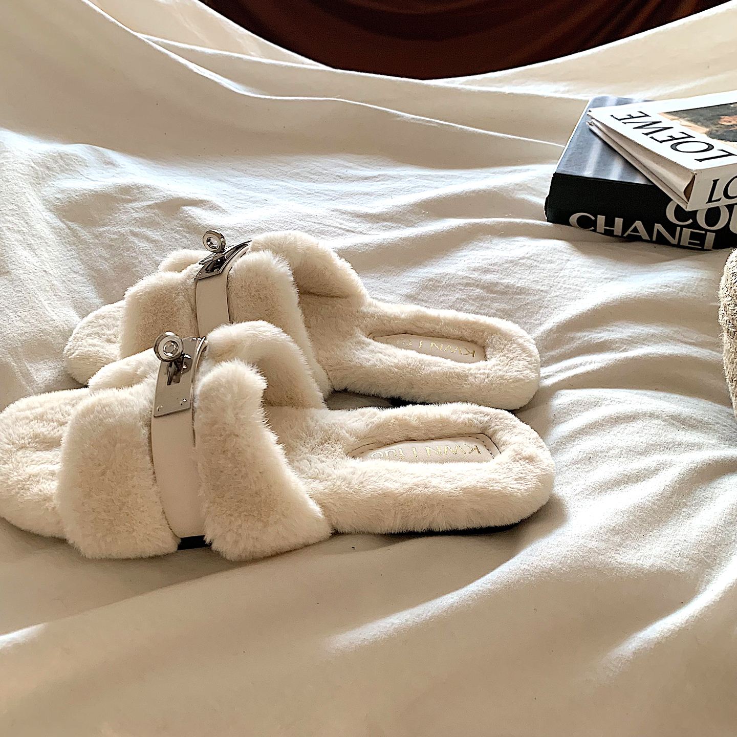 金屿鹿 老钱高级感~ins时髦温柔风毛毛拖鞋女冬季网红时尚棉拖鞋