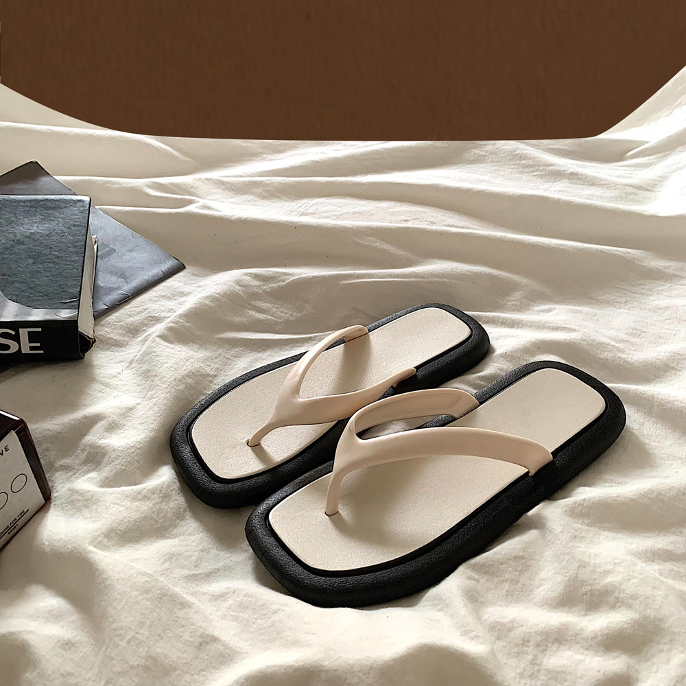 金屿鹿ins小众方头平底夹脚人字拖女外穿夏季网红防滑沙滩凉拖鞋,女鞋,人字拖,淘宝优惠券,粉丝福利购,淘宝优惠卷