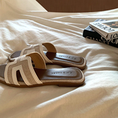 金屿鹿ins露思同款 晚晚风一字拖女夏外穿韩系复古度假沙滩凉拖鞋