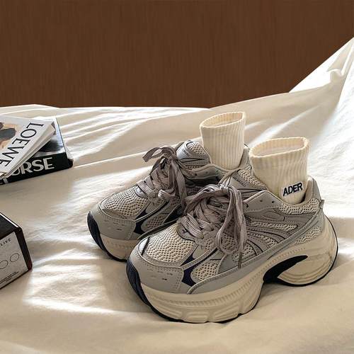 原创小众透气复古厚底老爹鞋女