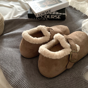 雪地靴 女网红复古一脚蹬毛毛鞋 内增高 5cm厚底配裙子加绒勃肯棉鞋