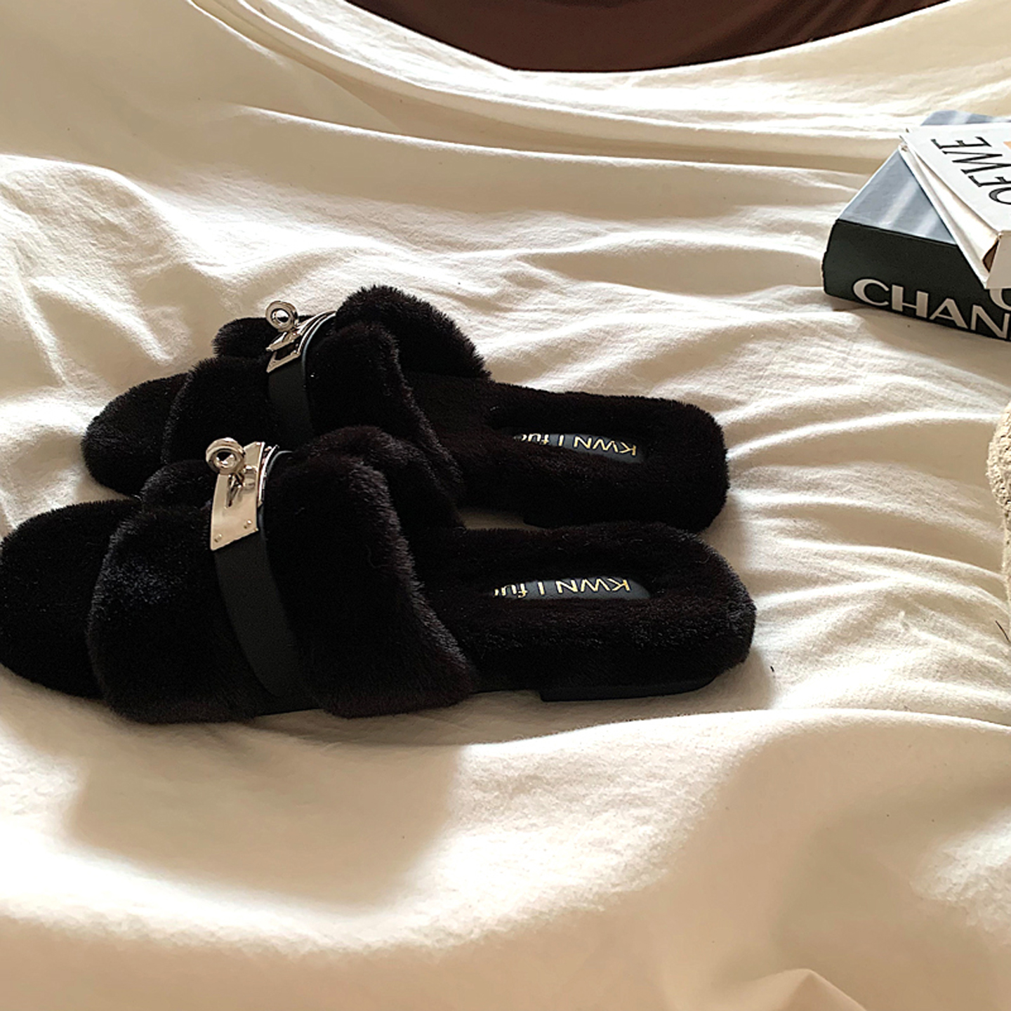 金屿鹿 老钱高级感~ins温柔风毛毛拖鞋女冬季外穿网红时尚棉拖鞋