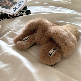 女冬ins网红毛茸茸一脚蹬勃肯棉拖鞋 复古加绒毛毛鞋 法式 绒绒絮暖