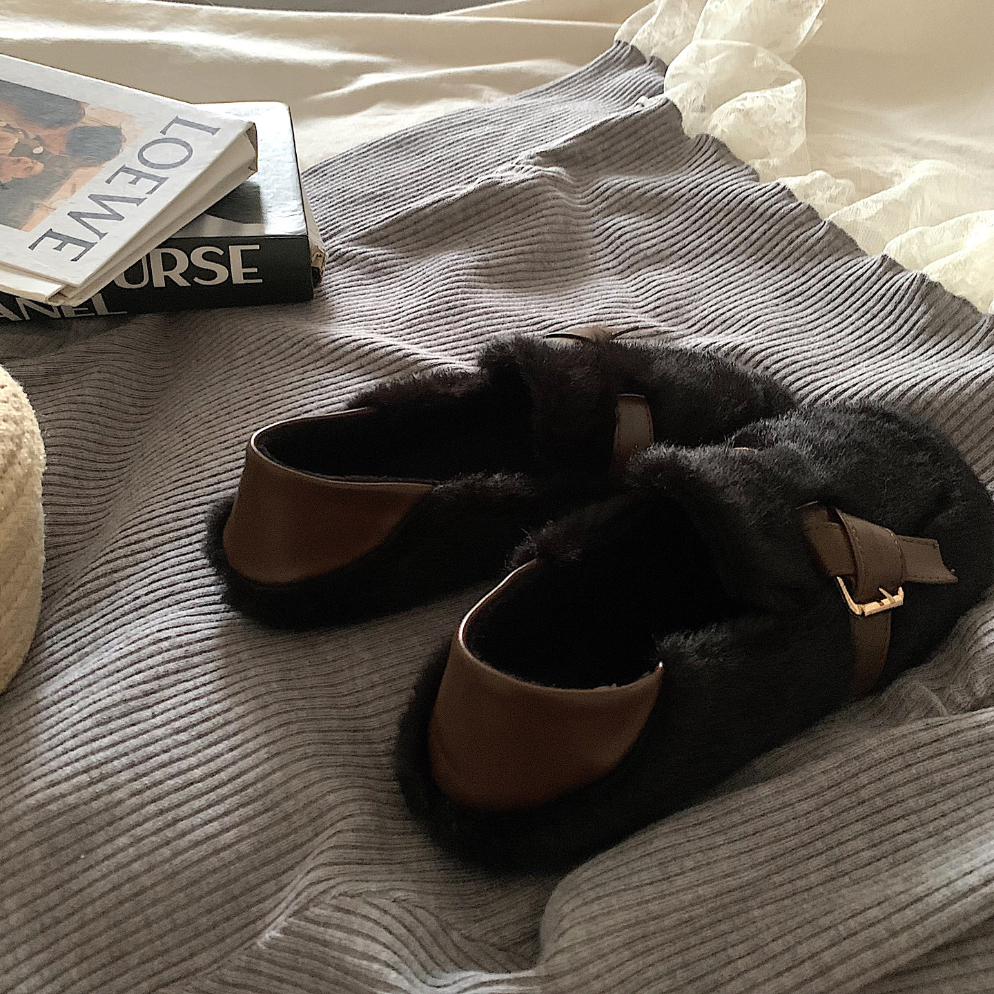 气质奶兔~ins温柔风加绒玛丽珍毛毛鞋女踩脚两穿保暖棉鞋豆豆鞋冬,女鞋,毛毛鞋,淘宝优惠券,粉丝福利购,淘宝优惠卷