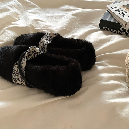 锦绣暖貂~新中式加绒玛丽珍毛毛鞋ins温柔风网红一脚蹬豆豆鞋棉鞋