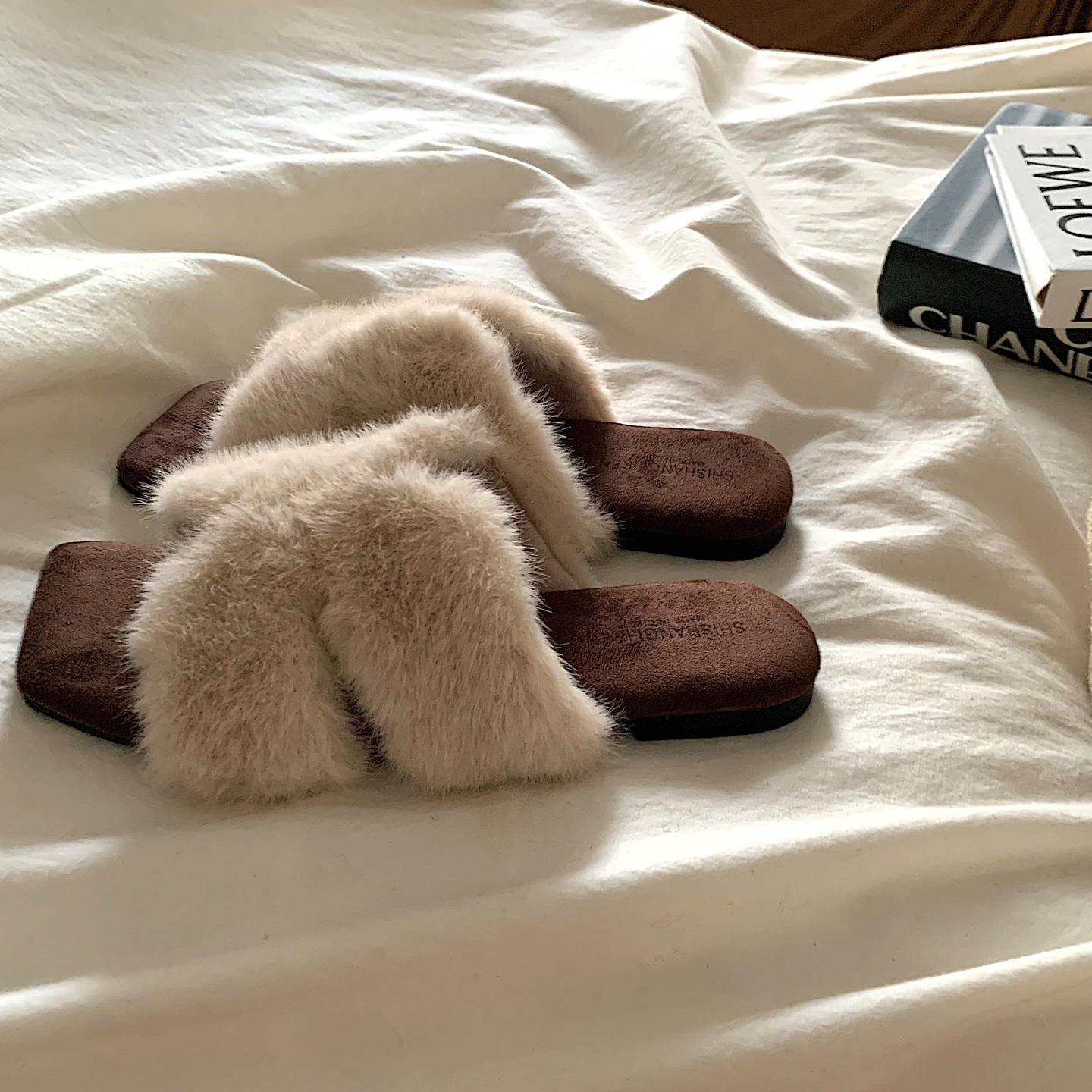 金屿鹿 气质温柔~ins仙女风加绒毛毛拖鞋女秋冬外穿网红时尚棉拖