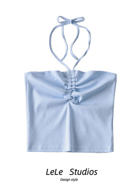 【包邮】设计感蓝色裹胸外穿上衣挂脖背心女夏季修身辣妹吊带女