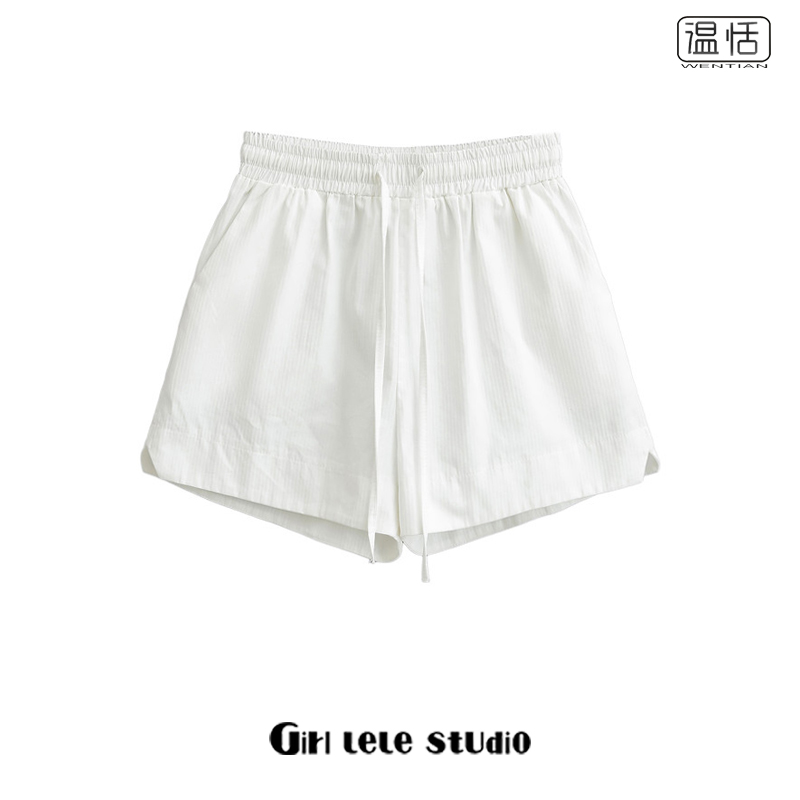 高腰美式复古短裤松紧腰