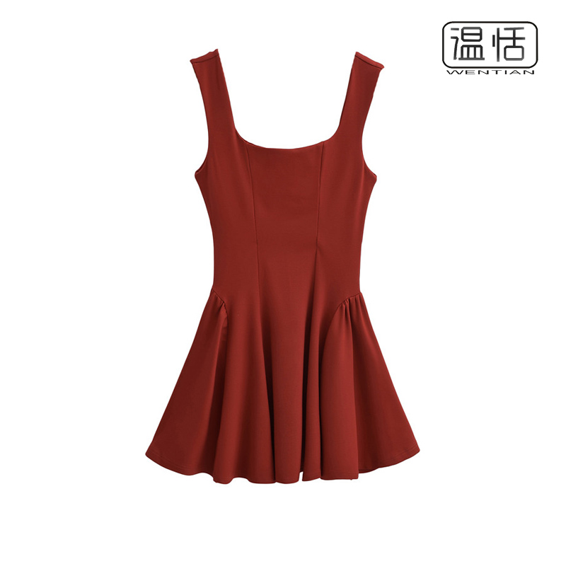 法式风情A字纯色A字短裙子