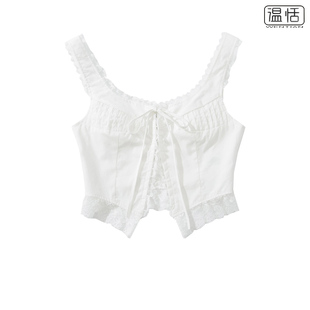 外穿无袖 辣妹吊带背心女蕾丝拼接系带性感修身 百搭上衣 包邮