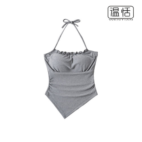 带胸垫挂脖吊带背心纯欲风上衣