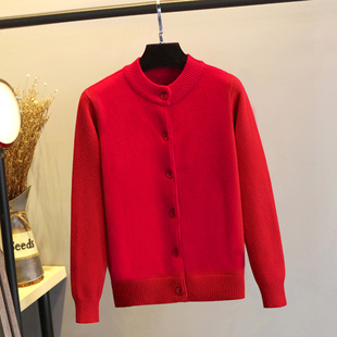 红色开衫 秋冬季 2024新款 加厚百搭复古外搭 针织毛衣外套女韩版 短款