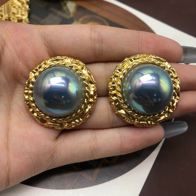 马彩贝珍珠S925银针新中式汉服百搭女法式复古风旗袍配饰耳环耳钉