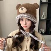 一帽帽防寒保暖可爱大容量包包斜挎包小熊新款 毛绒两用雷锋帽子