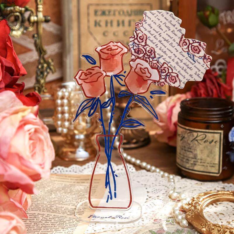 颂歌立式超好看便签亚克力夹巡礼桌面玫瑰摆件装饰立牌透明玫瑰