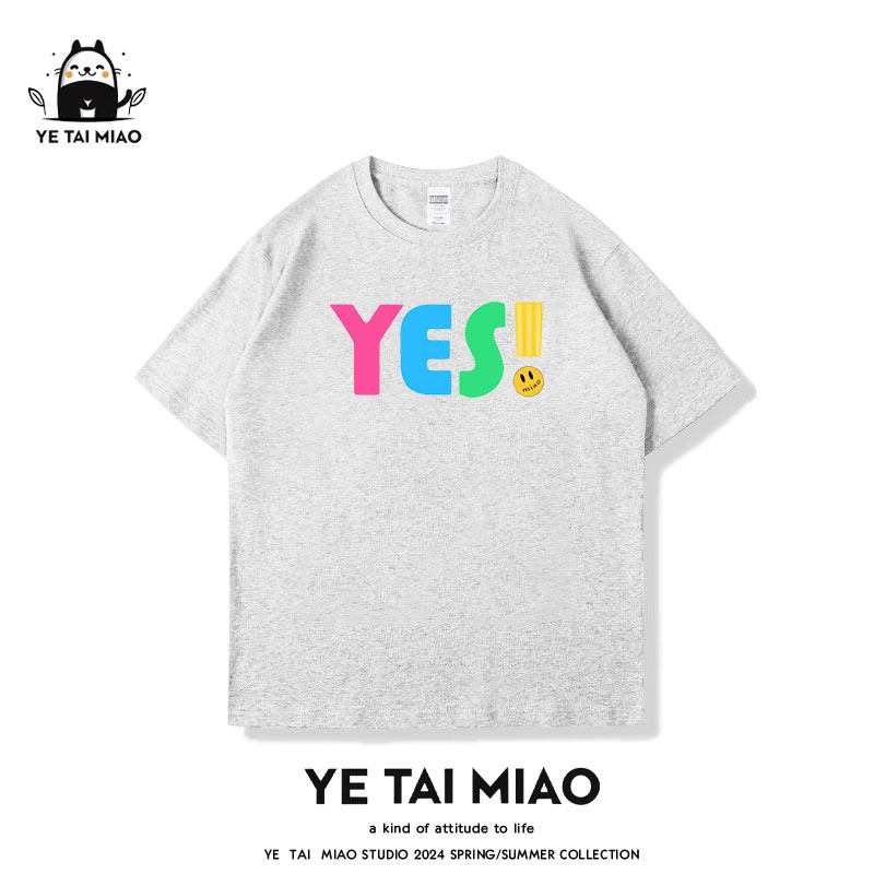 YE TAI MIAO卡通迷彩字母纯棉短袖T恤女夏季新款宽松休闲情侣上衣