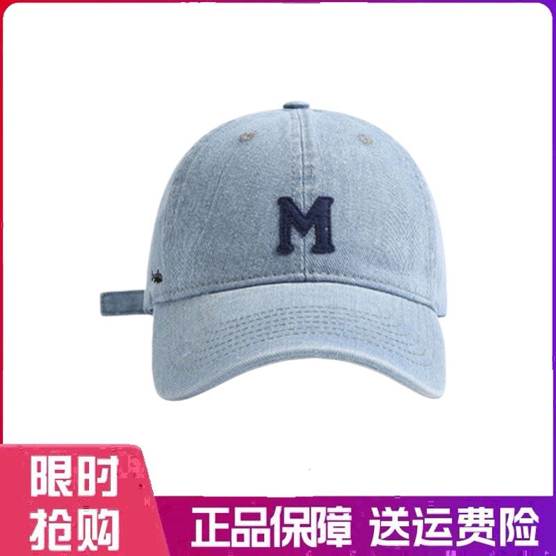 户外帽子水洗牛仔字母M棒球帽男女款潮流复古百搭休闲宽檐鸭舌帽