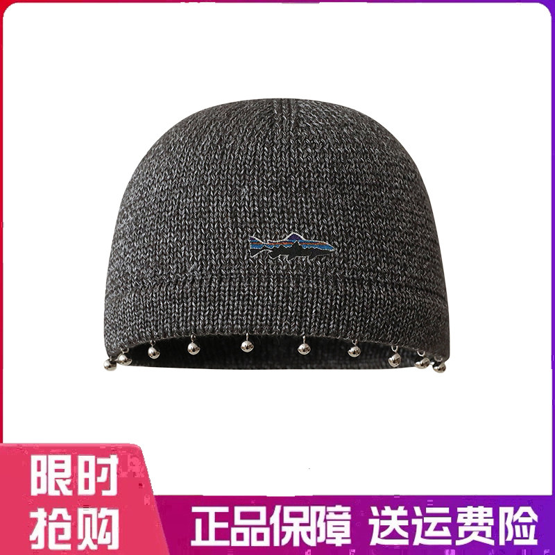 户外帽子辣妹流苏挂珠冷帽纯色薄款针织套头帽时尚显脸小毛线帽子