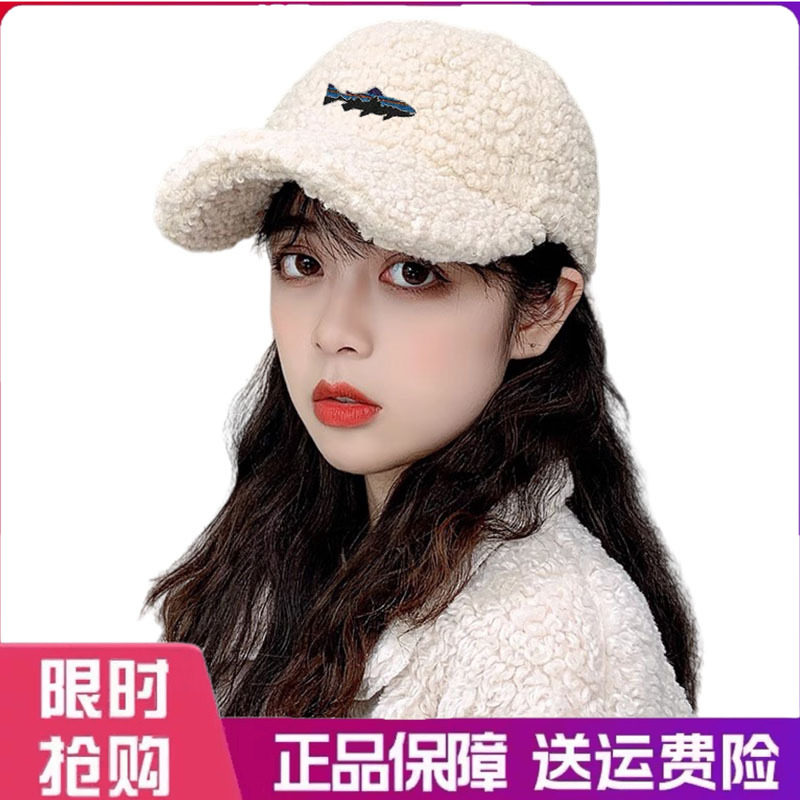 户外帽子羊羔毛女士秋冬季时尚百搭毛绒鸭舌帽加厚保暖棉帽棒球帽