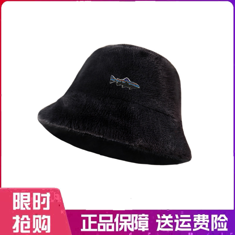 户外帽子秋冬季防寒保暖盆帽护耳显脸小毛绒仿皮草圆顶渔夫帽可爱