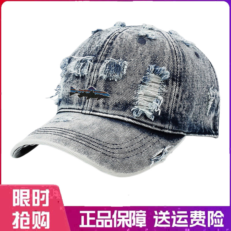户外帽子男韩版水洗做旧鸭舌帽女士破洞牛仔帽户外休闲遮阳防晒帽
