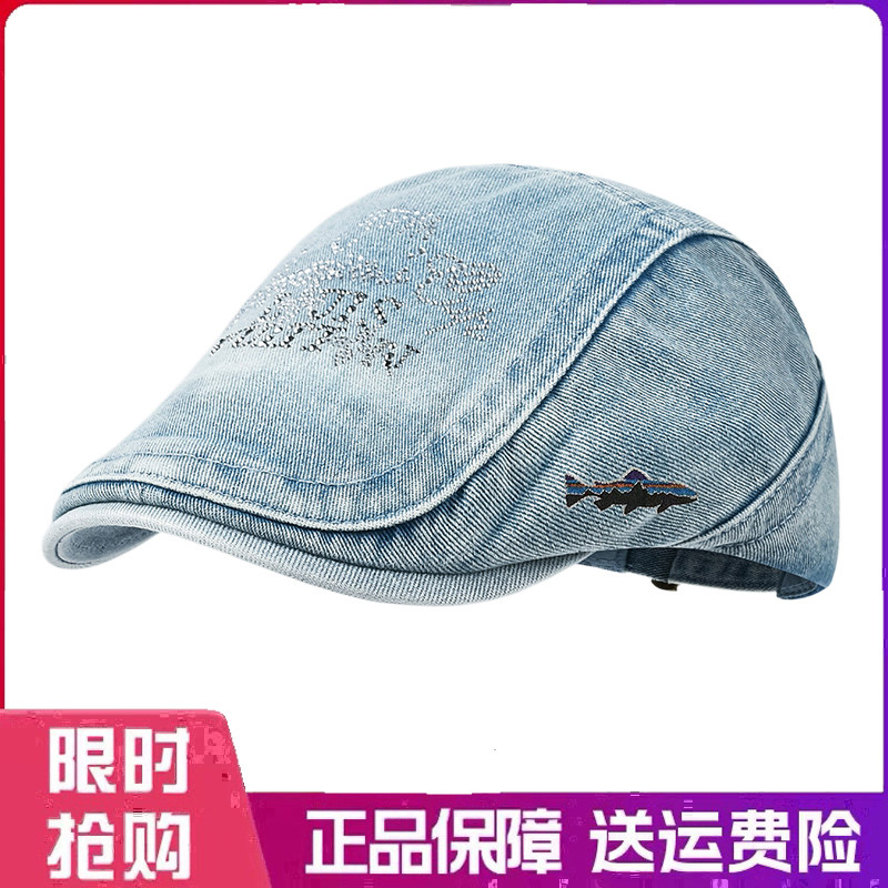 户外帽子复古水洗牛仔前进帽女秋季烫钻显脸小鸭舌帽文艺画家帽子