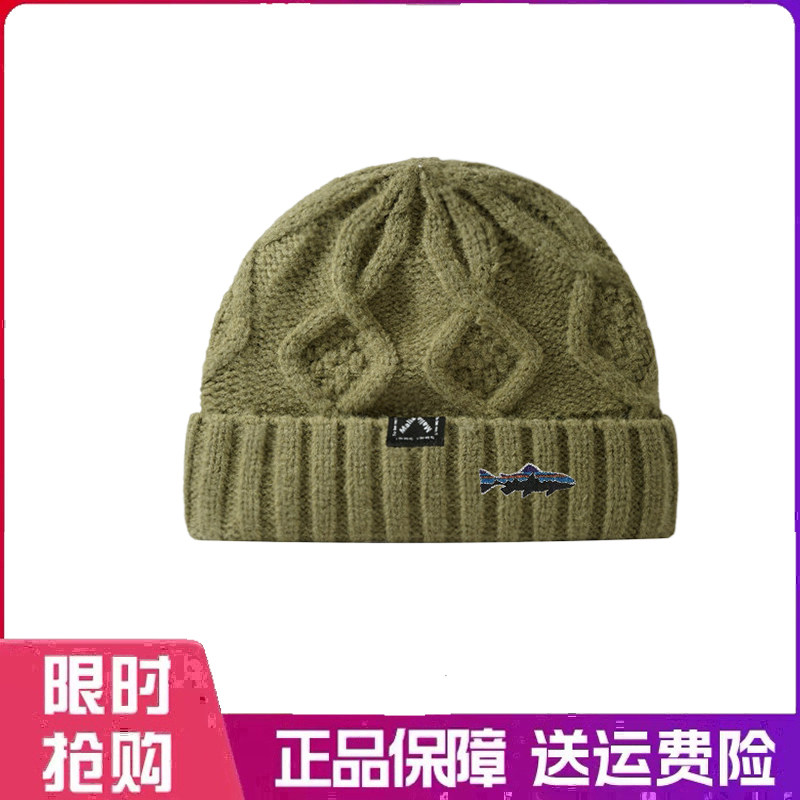 户外帽子情侣冬季保暖护耳毛线帽女韩版字母布标复古针织帽包头帽